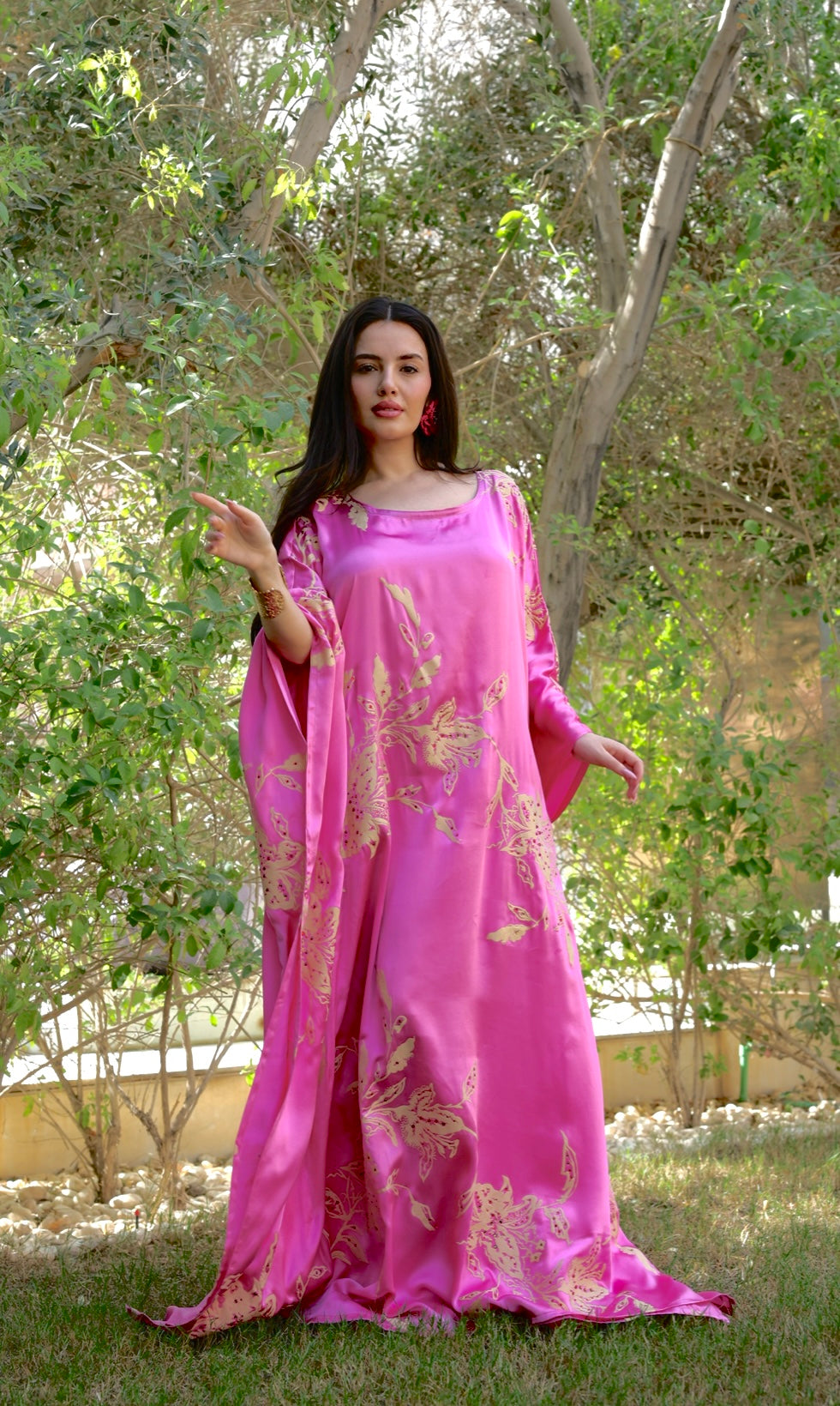 Fuchsia Silk Floral Caftan