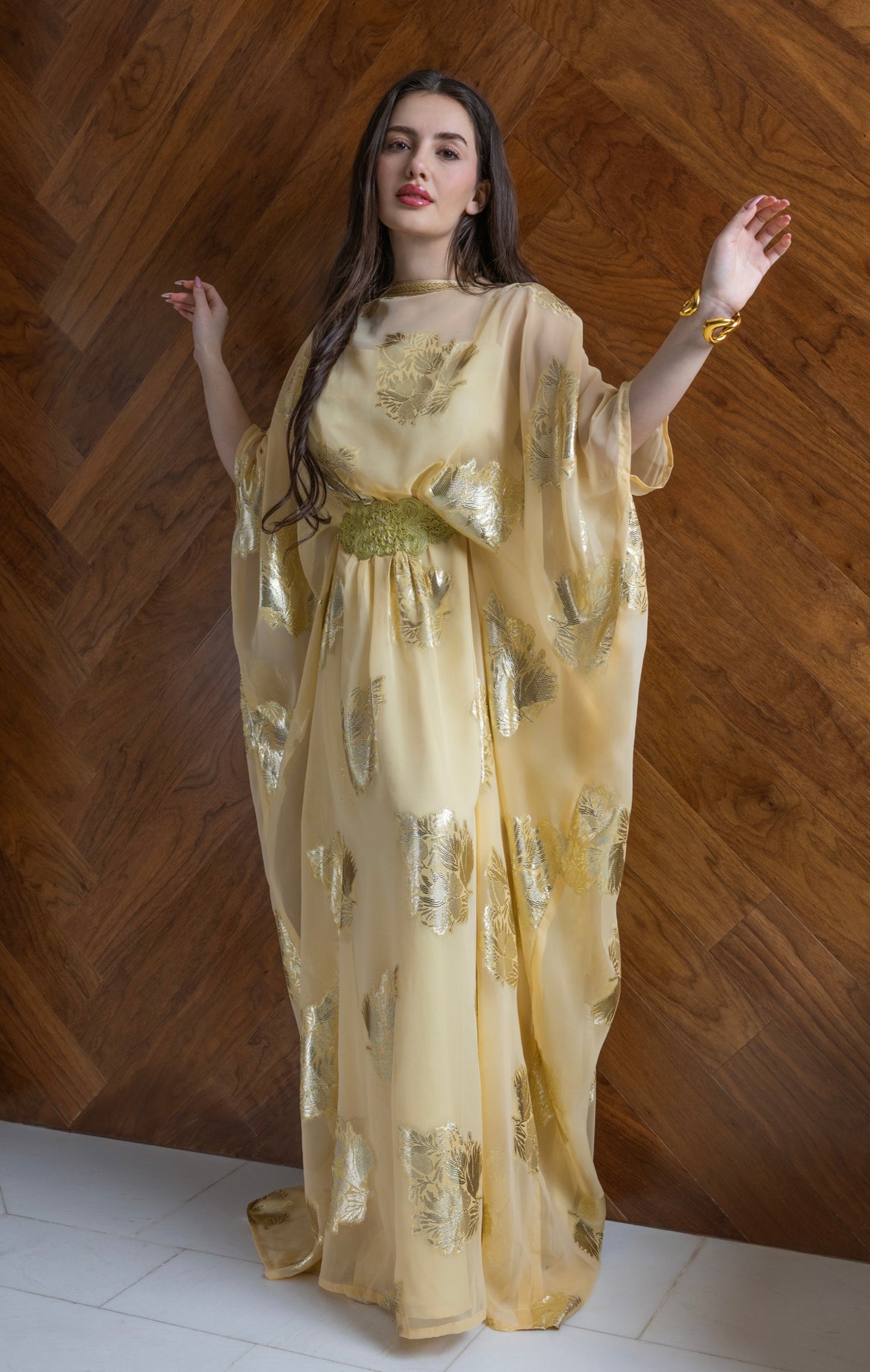 Silk Gold Floral Abaya