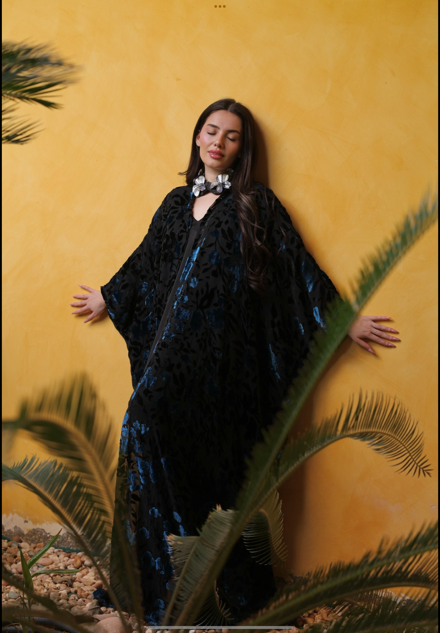 Blue Floral Velvet Abaya