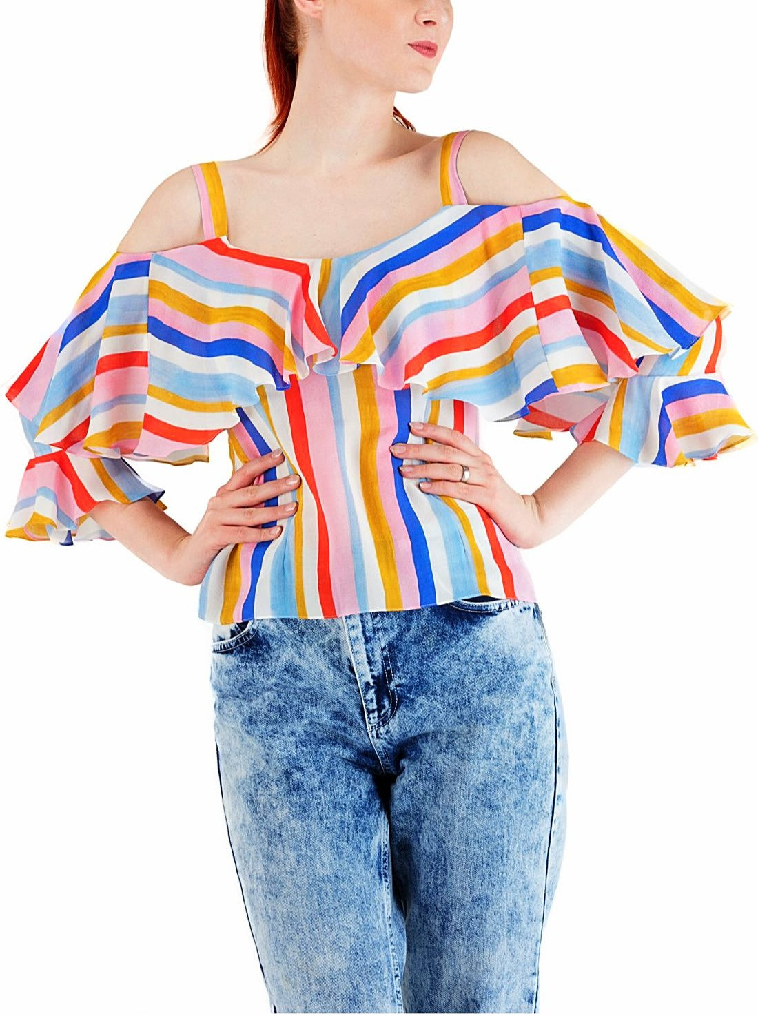 Multicolor Off Shoulder Top - 70% Off