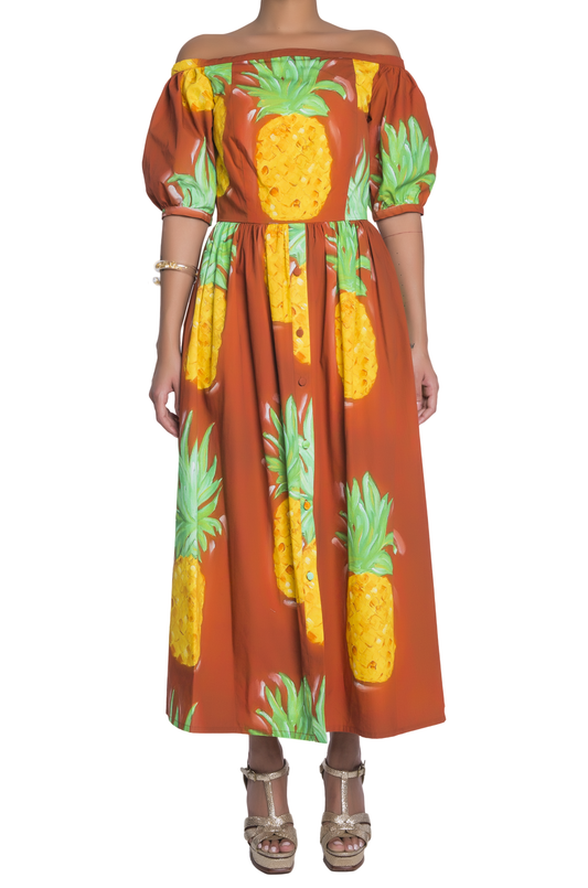 فستان سييرفا بكتف مكشوف وأزرار لأسفل - خصم 50٪