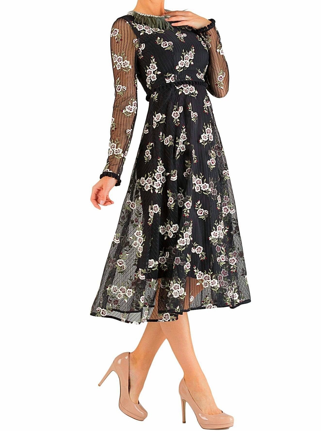 Feather Floral Black Dress - 80% off