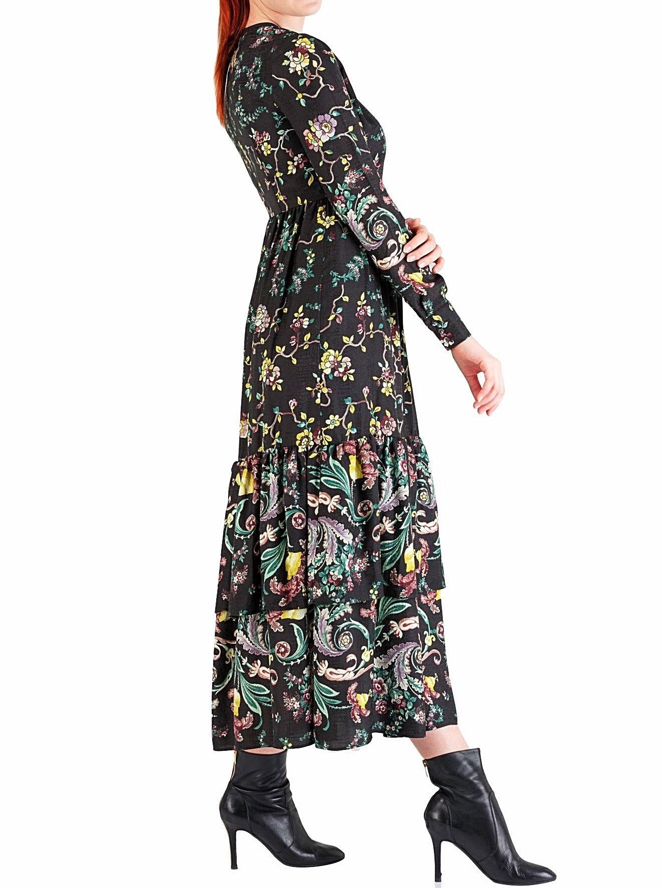 Robe en soie à fleurs grise - 40 % de réduction