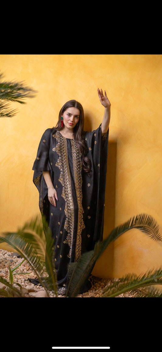 Gold Embroidered Black Caftan