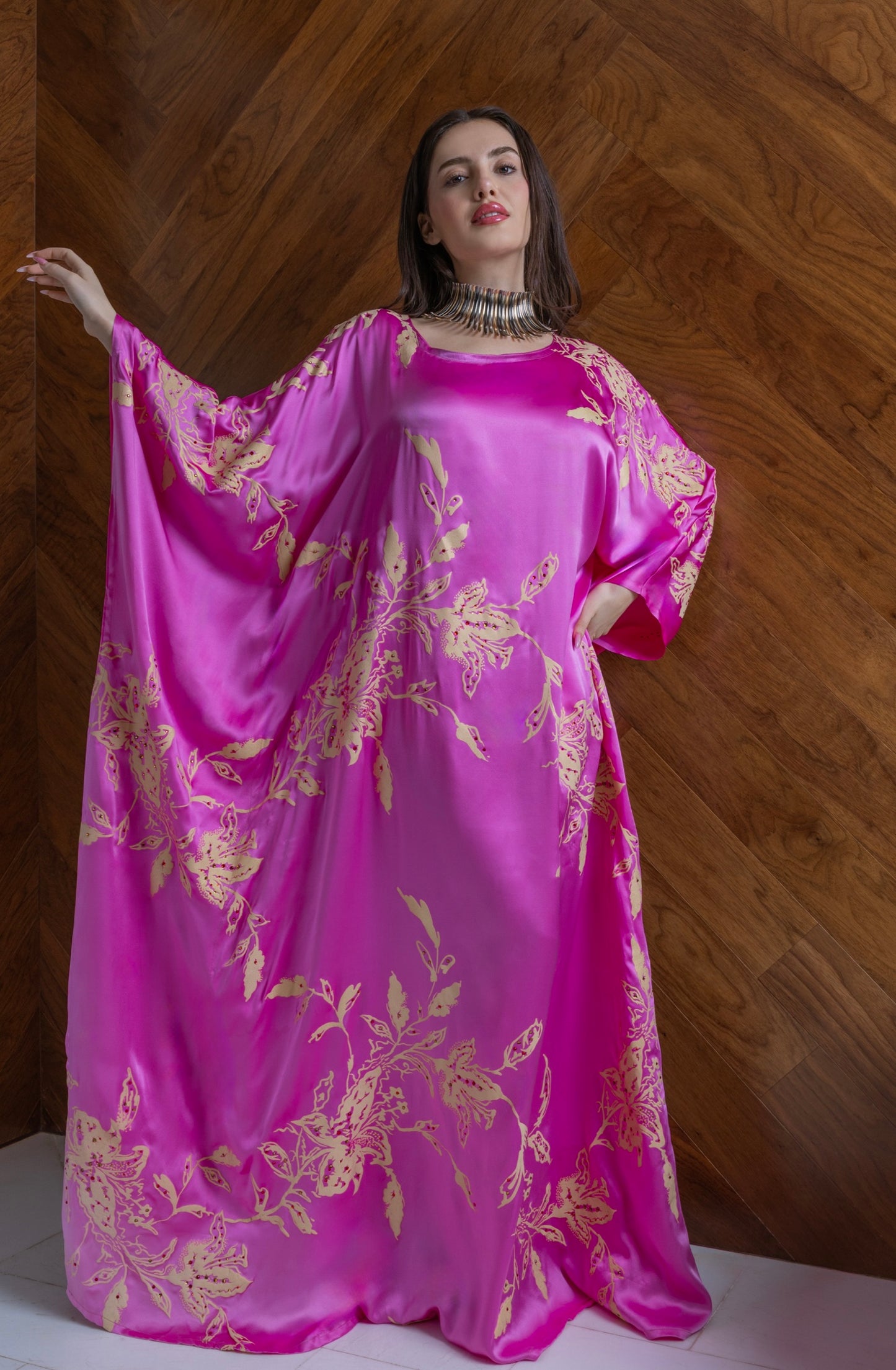 Fuchsia Silk Floral Caftan