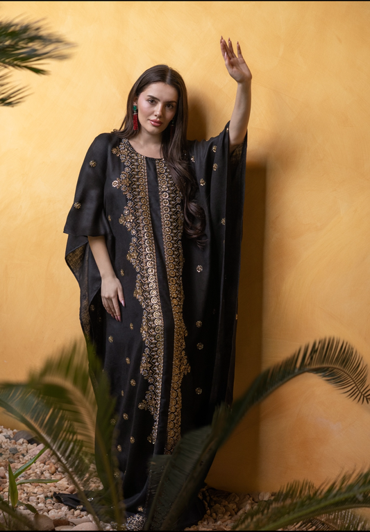 Gold Embroidered Black Caftan