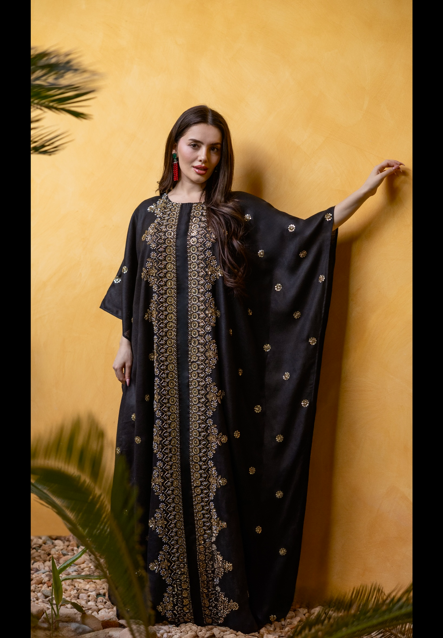 Gold Embroidered Black Caftan
