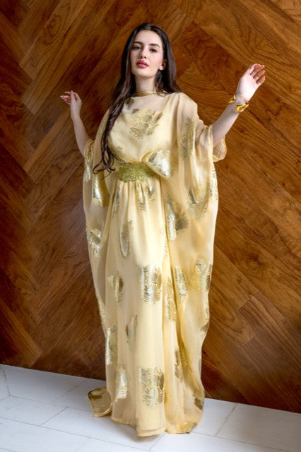Silk Gold Floral Abaya