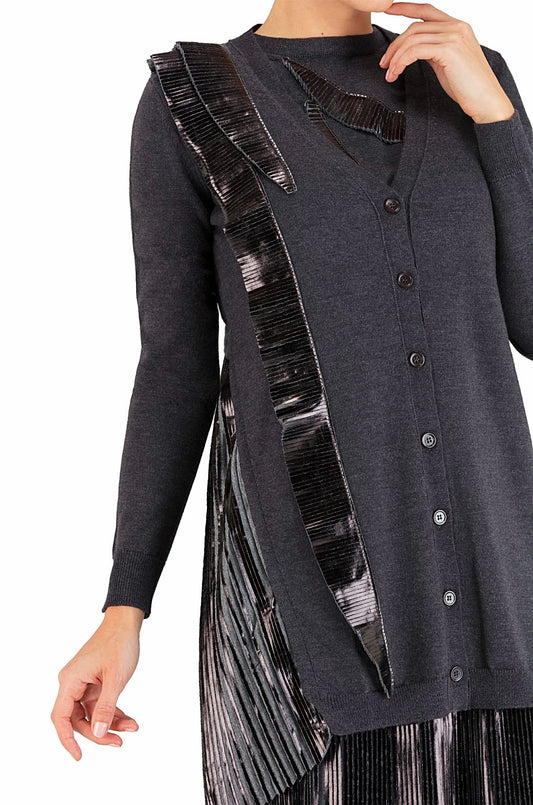 Black Ruffled Cardigan 60% off