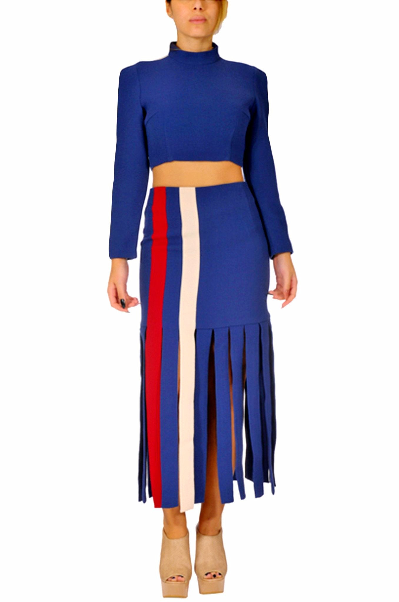Navy Blue Skirt with Ribbons - 80% off