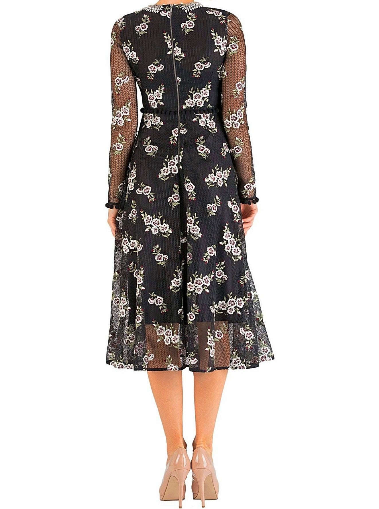 Feather Floral Black Dress - 80% off